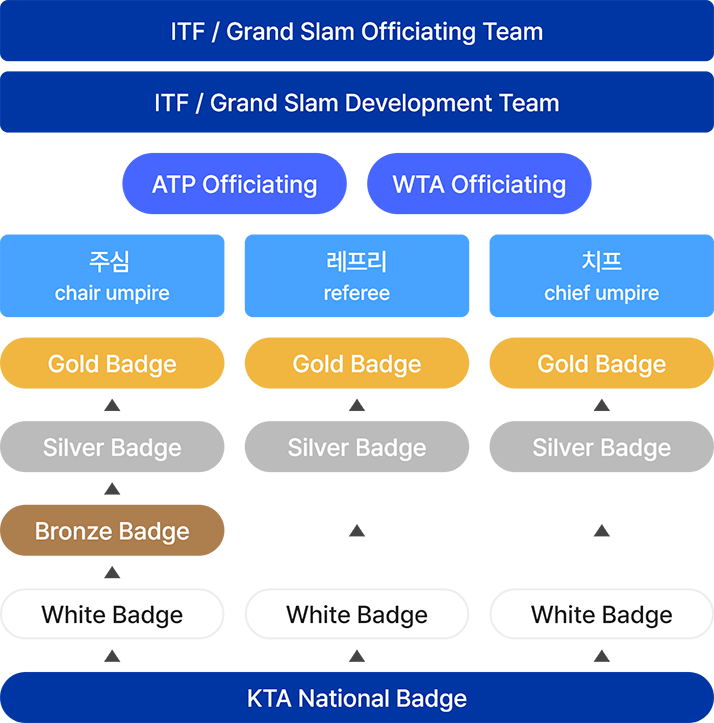 TF/ATP/WTA 통합 심판자격증 제도 도표